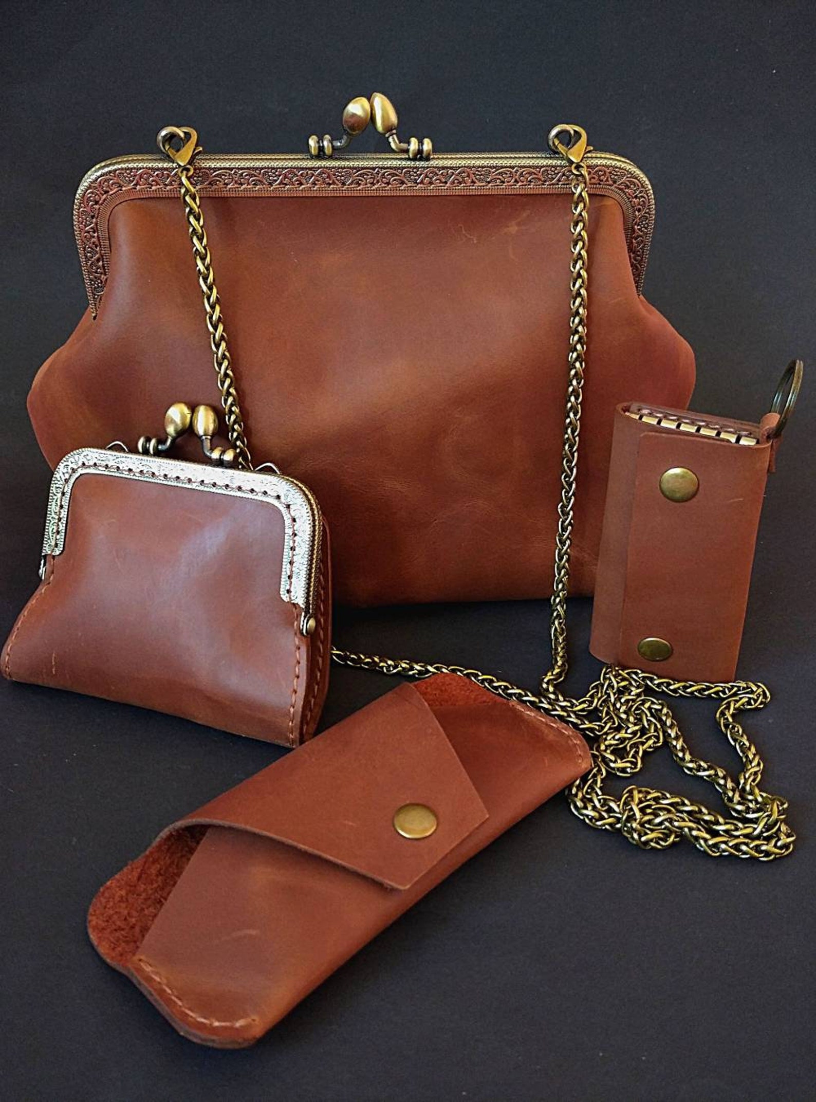 HANDMADE Leather Brown / Cognac Handbag vintage Etsy