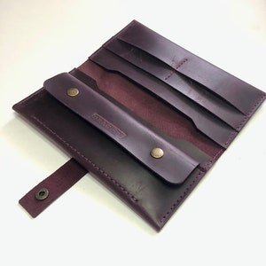 Cartera vertical de piel de Marsala hecha a mano para mujer/largo Lesther Slim Bifold/regalo perfecto para hermana