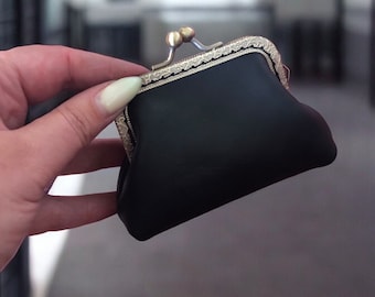 HANDMADE Small Leather Kiss lock Wallet | Vintage Style Coin Purse For Women | Gift for Mother
