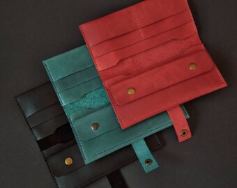 HANDMADE Red Vertical Wallet Minimalist | Long Leather Card Case | Gift Mother Day | Womens Money Purse