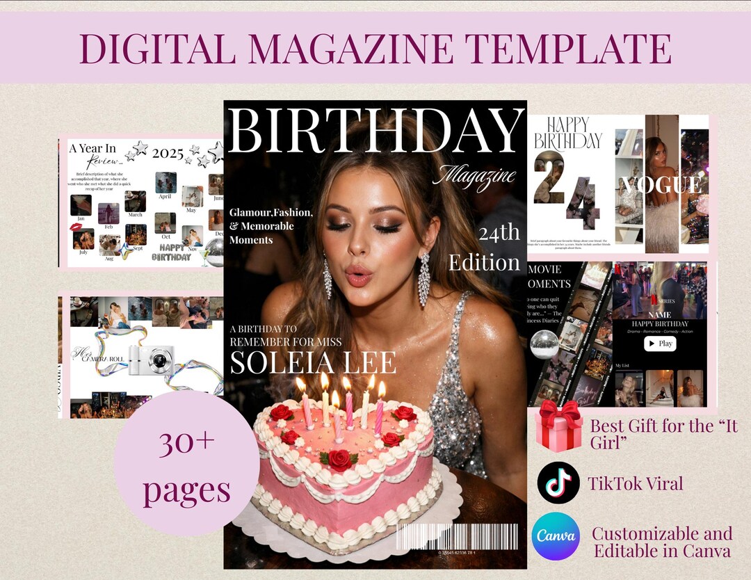 Magazine Card Customizable Birthday Magazine Template | Canva, Friend Gift (digital ...
