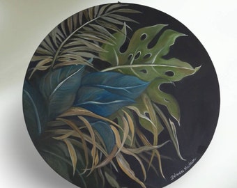 Original oil painting of jungle leafs