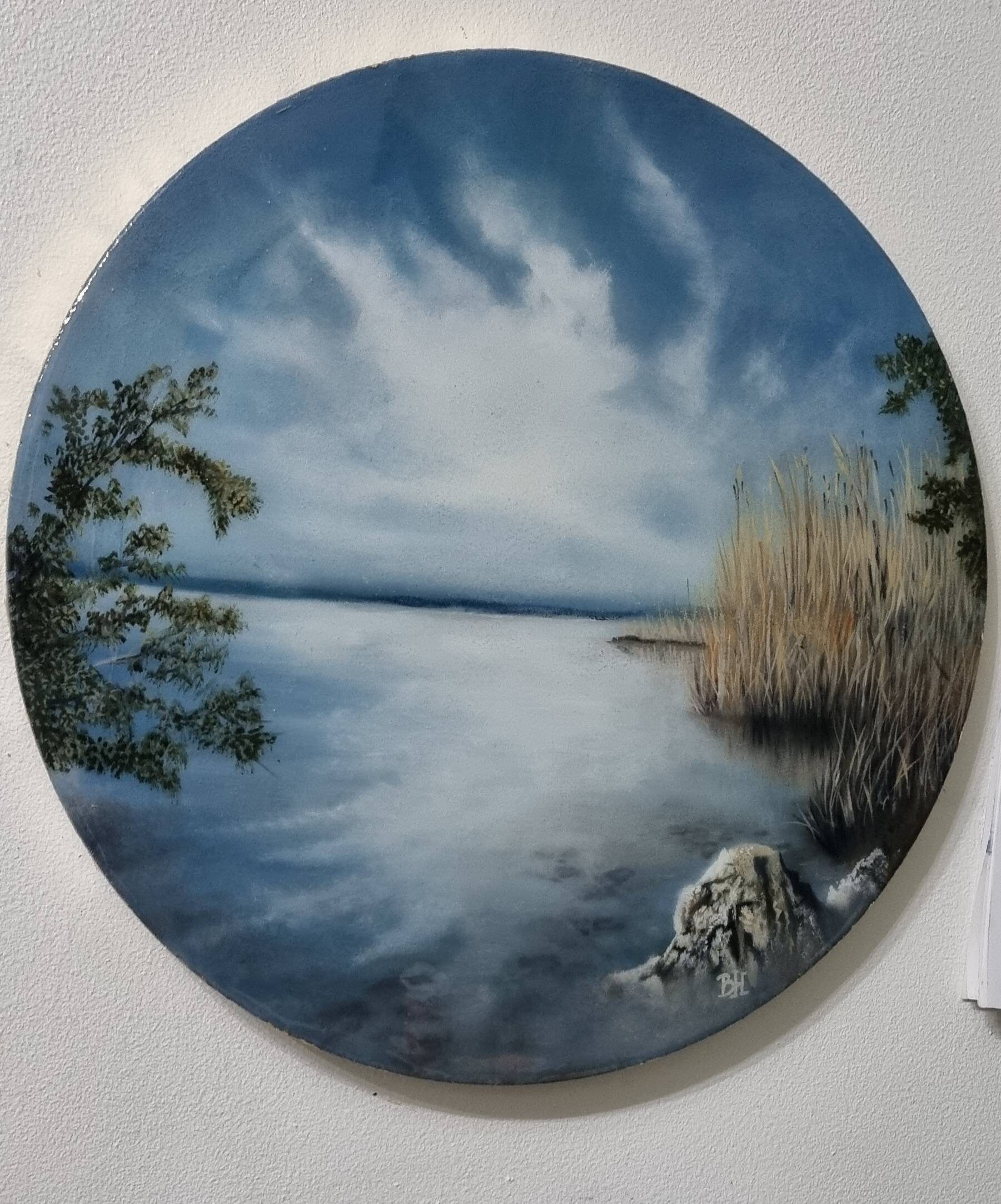 Original landscape oil painting ,resin covering on top