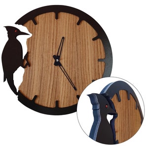 Wooden Woodpecker Wall Clock, 12 inch 30cm Oak Veneer Wood Panel Wooden Wall Clock, Modern Home Decor,  Living Room Decor Kitchen Wall Clock