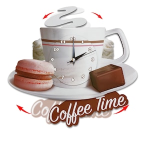 コーヒーカップが揺れる壁掛け時計、キッチン振り子壁掛け時計、カフェキッチン壁装飾、3D木製壁掛け時計、装飾壁掛け時計。