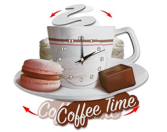 Coffee Cup Swinging Wall Clock, Kitchen Pendulum Wall Clock, Cafe Kitchen Wall Decor,  3D Wooden Wall Clock, Decorative Wall Clock.