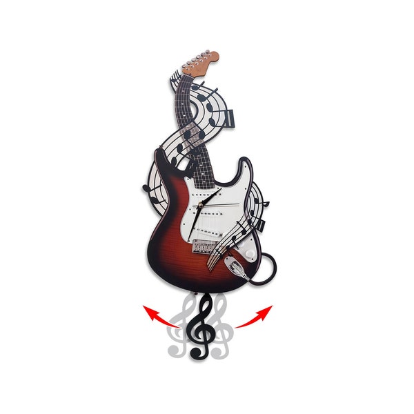 Electric Guitar Wall Clock, Swinging Clef Wall Clock, Gifts for Musicians, Music Wall Clock, Wall Clock for Kids