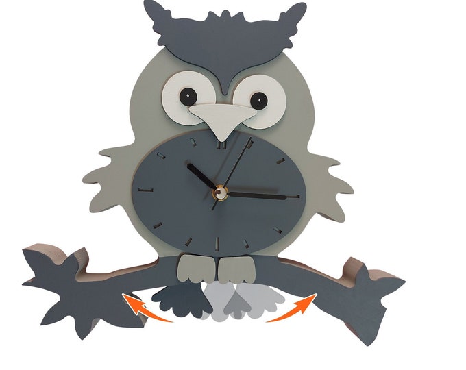Owl Swinging Tail Wall Clock, Kids Analog Clock, Owl Clock, Kids Children Wall Clocks Bedroom Silent Cute Animal Wooden Clock, Gift for Kids