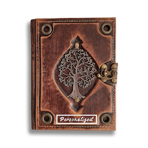 Journal personnalisé fait à la main, carnet de notes personnalisé en cuir véritable avec figurine d'arbre de vie (nid), crochet en C, 7x5,5 pouces, carnet de croquis de poésie