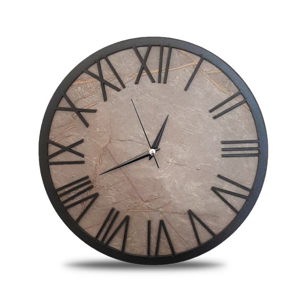 Marble Pattern Wall Clock, Roman Numeral Style, 12 inc (30 cm), Clocks for Living Room Décor, Wooden Wall Clock  Decorative Round Wanduhr