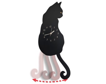 Black Cat  Swinging Wall Clock, Cat Clock, Cat Clock With Moving Tail, Gift for Black Cat Lovers (Unnumbered)