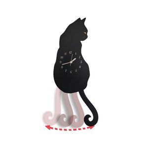 Orologio da parete oscillante gatto nero, orologio gatto, orologio gatto con coda mobile, regalo per gli amanti dei gatti neri.