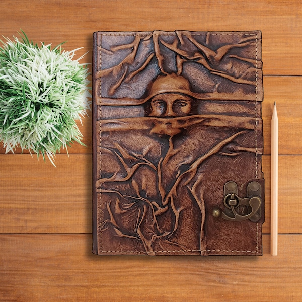 Silent Scream Leather Diary Book, Handmade Hardcover Journal Notebook, 9 x 6,7 Inc, Lined and Unlined Paper, Locked Poetry Sketch Diary Lock