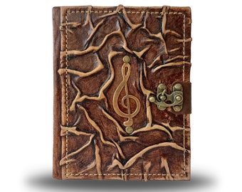 Handmade Leather Clef Sign Journal, Music Lover Gift