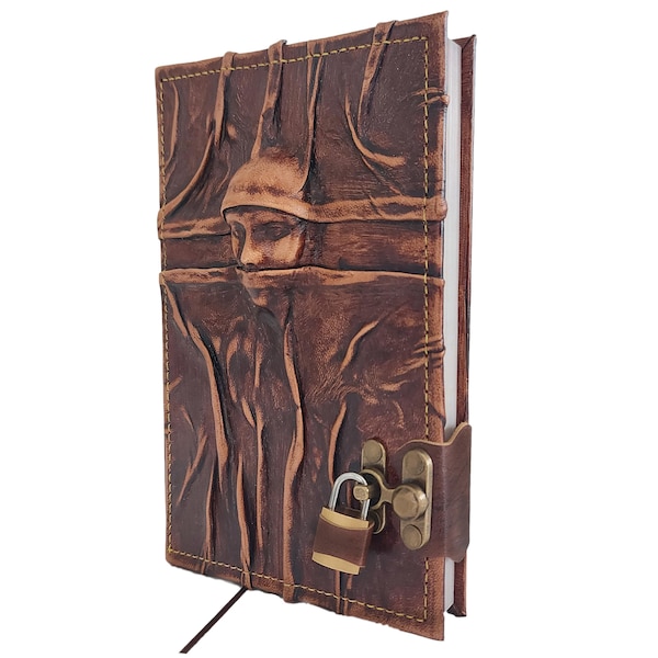 Carnet de notes en cuir Silent Scream, carnet de notes à couverture rigide fait main, 9 x 6,7 pouces, papier ligné et non doublé, verrou pour agenda de croquis de poésie