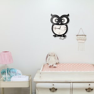 Owl Pendulum Wall Clock, Kids Analog Clock, Owl Clock, Kids Children Wall Clocks Bedroom Silent Cute Animal Wooden Clock, Gift for Kids image 5