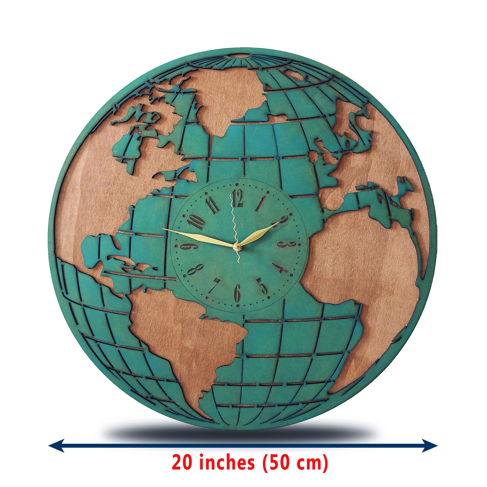 World Map Wall Clock Large Wooden Wall Clock 20 Inches 50 Cm Etsy