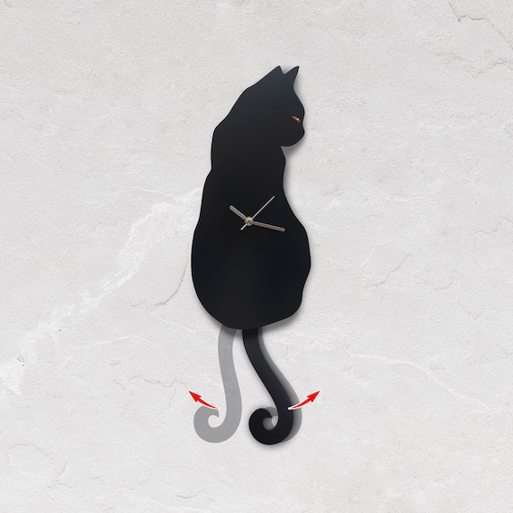 Reloj de pared oscilante de gato negro reloj de gato reloj de gato con cola movil regalo para los amantes de los gatos negros sin numerar Etsy Espana
