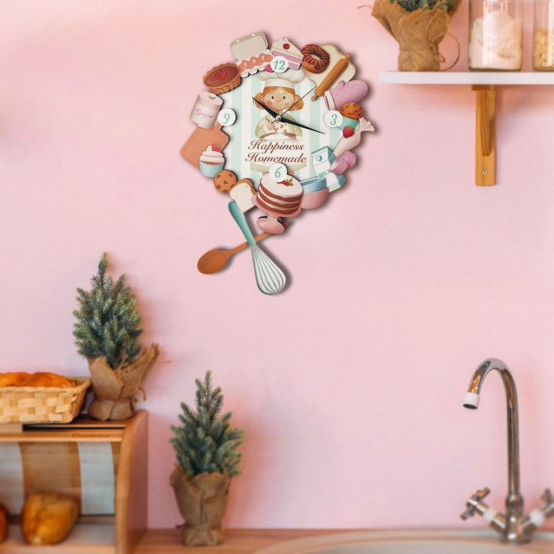 Coffee Cup Swinging Wall Clock, Kitchen Pendulum Wall Clock, Cafe Kitchen Wall Decor, 3D Wooden Wall Clock, Decorative Wall Clock. image 18