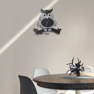 Swinging Tail Owl Wall Clock, Kids Wooden Silent Clock image 4