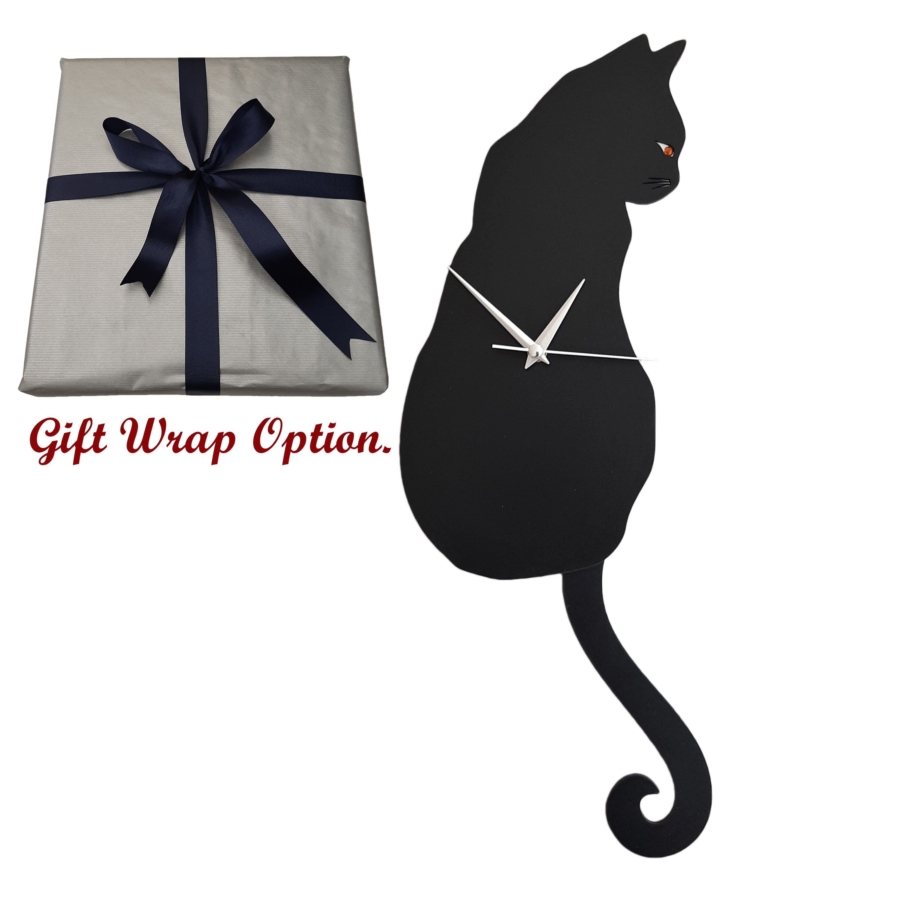 Black Cat Pendulum Wall Clock Cat Clock Cat Clock With Etsy