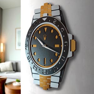 Rolex-Themed Wooden Wall Clock Wall Clock with a Wristwatch Appearance, Large Analog Silent Clock, Modern Wall Clock, Large Wooden Clock,