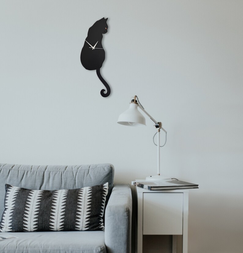 Black Cat Pendulum Wall Clock Cat Clock Cat Clock With Etsy