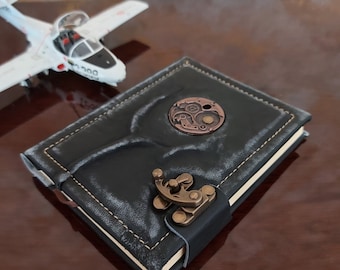Steampunk  Figured Genuine Leather Notebook Diary Book Handmade Journal, 5,5 x 4,7 In (14x12 cm), College Poetry Sketch Book Valentines Gift