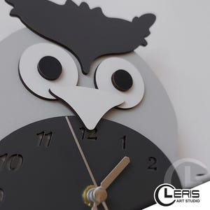 Swinging Tail Owl Wall Clock, Kids Wooden Silent Clock image 6