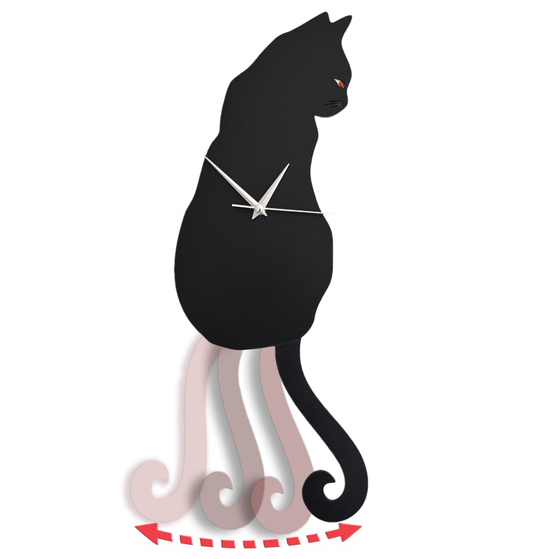 Black Cat Pendulum Wall Clock Cat Clock Cat Clock With Etsy