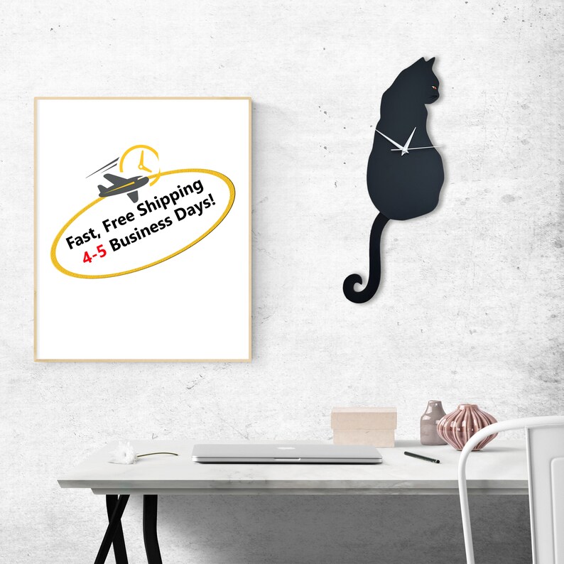 Black Cat Pendulum Wall Clock Cat Clock Cat Clock With Etsy