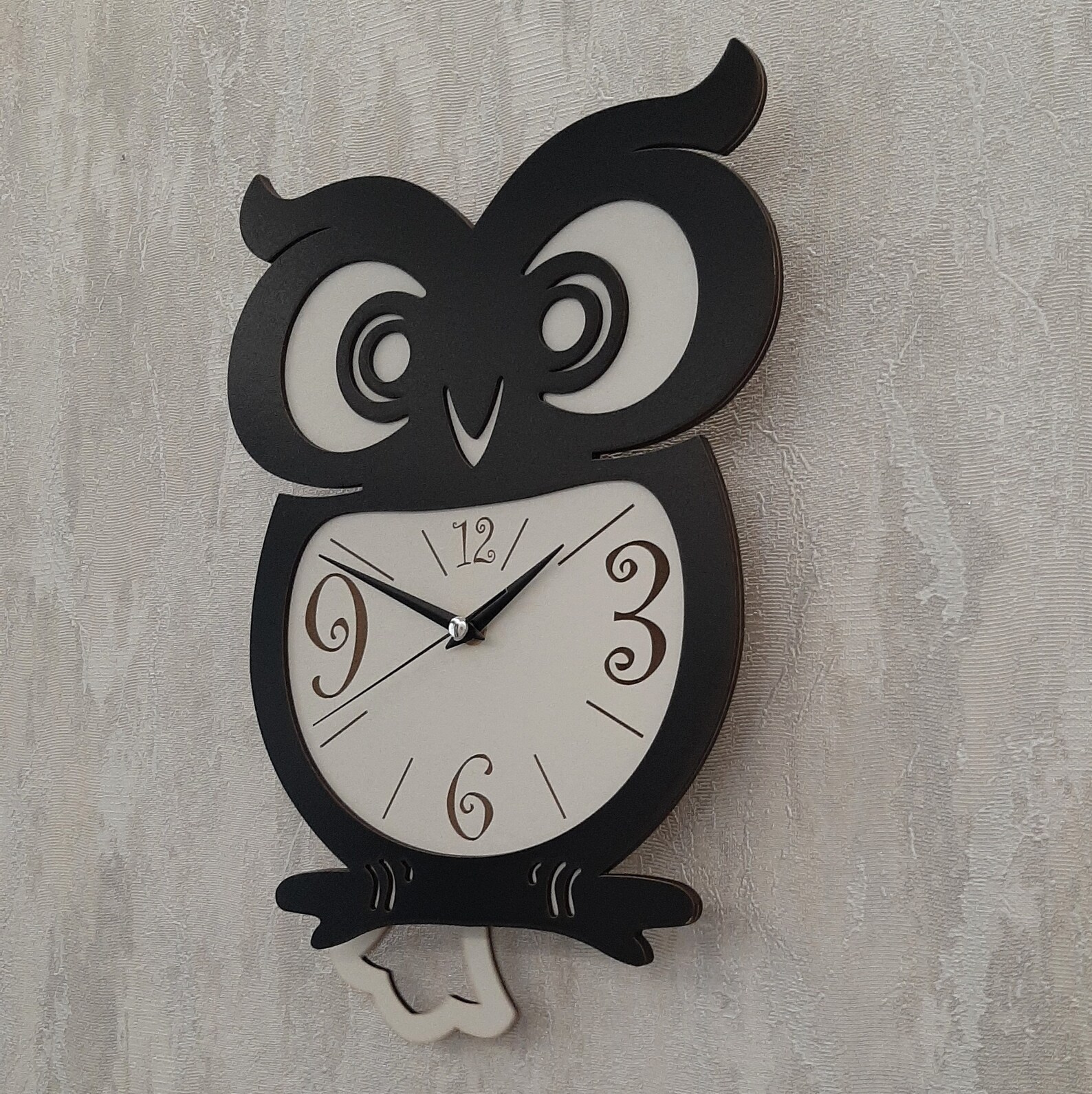 Owl Pendulum Wall Clock Kids Analog Clock Owl Clock Kids Etsy