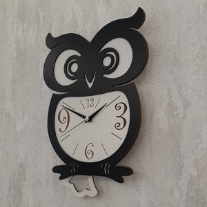 Owl Pendulum Wall Clock, Kids Analog Clock, Owl Clock, Kids Children Wall Clocks Bedroom Silent Cute Animal Wooden Clock, Gift for Kids image 4