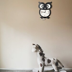 Owl Pendulum Wall Clock, Kids Analog Clock, Owl Clock, Kids Children Wall Clocks Bedroom Silent Cute Animal Wooden Clock, Gift for Kids image 6