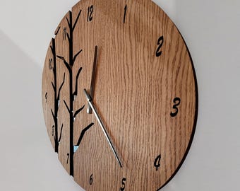 Tree Branch Oak Veneer Wooden Wall Clock, Large Analog Silent Clock, Modern Wall Clock Large Wooden Clock, Battery Operated Wood Wall Clock.