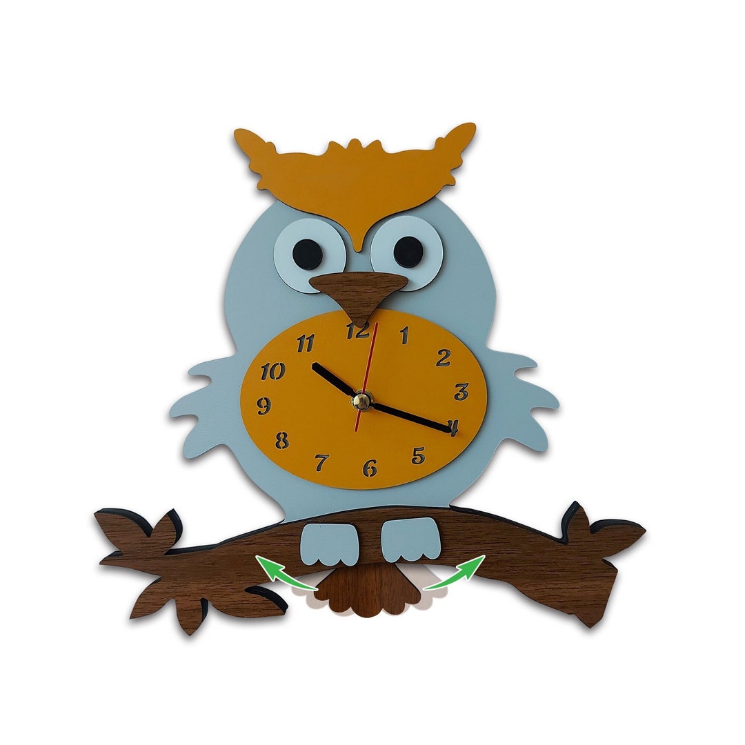 Owl Pendulum Wall Clock Kids Analog Clock Owl Clock Kids Etsy