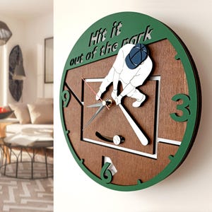 Handgjord svängande basebollväggklocka, 3D-pendeldesign