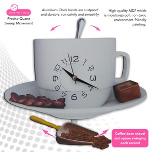 Coffee Cup Swinging Wall Clock, Kitchen Pendulum Wall Clock, Cafe Kitchen Wall Decor, 3D Wooden Wall Clock, Decorative Wall Clock. image 11