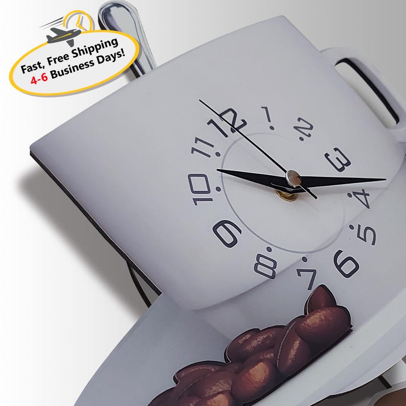 Coffee Cup Swinging Wall Clock, Kitchen Pendulum Wall Clock, Cafe Kitchen Wall Decor, 3D Wooden Wall Clock, Decorative Wall Clock. image 13