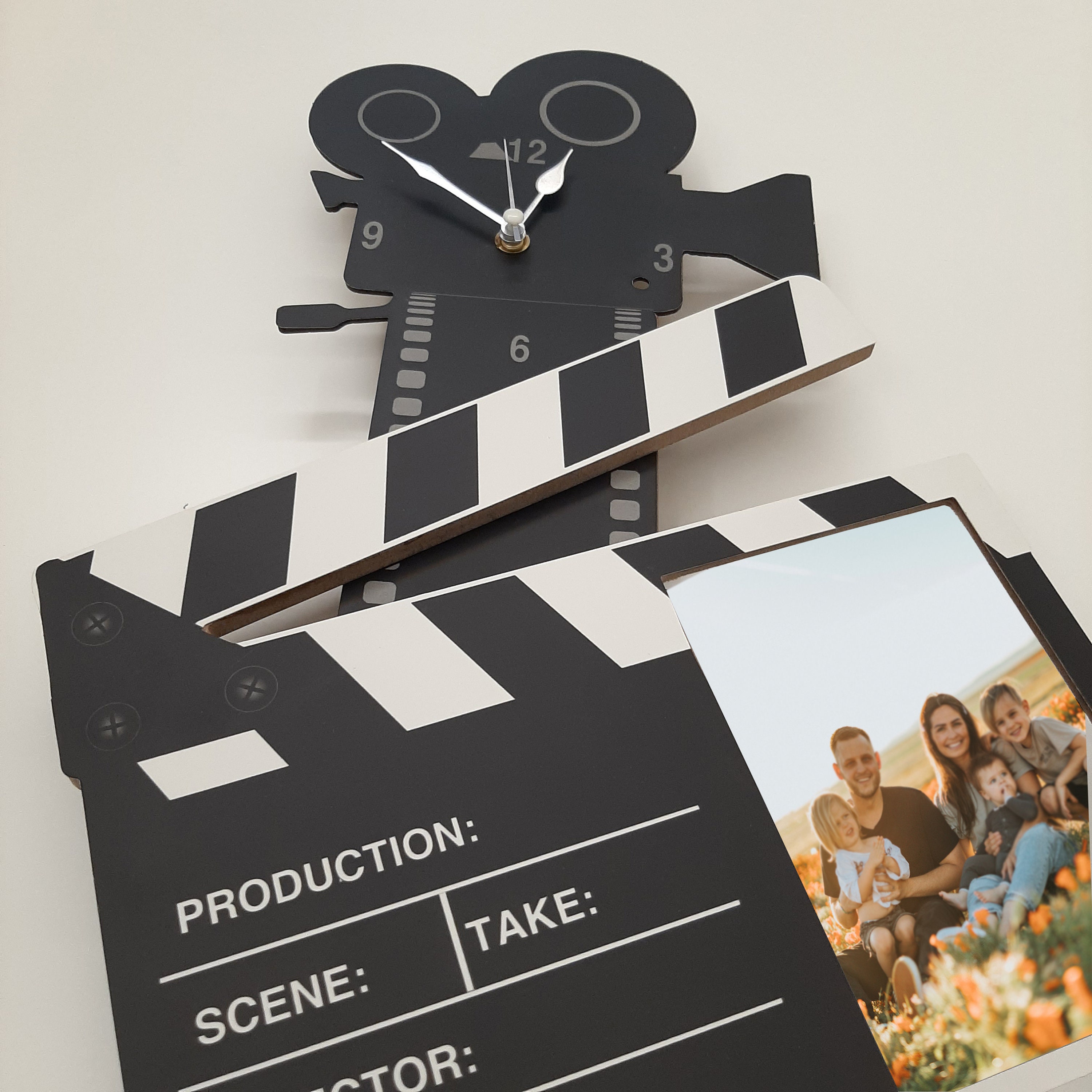 Clapper Clock Wall Clock Film Movie Clapboard With Photo Frame, Movie Film Clap Board ...
