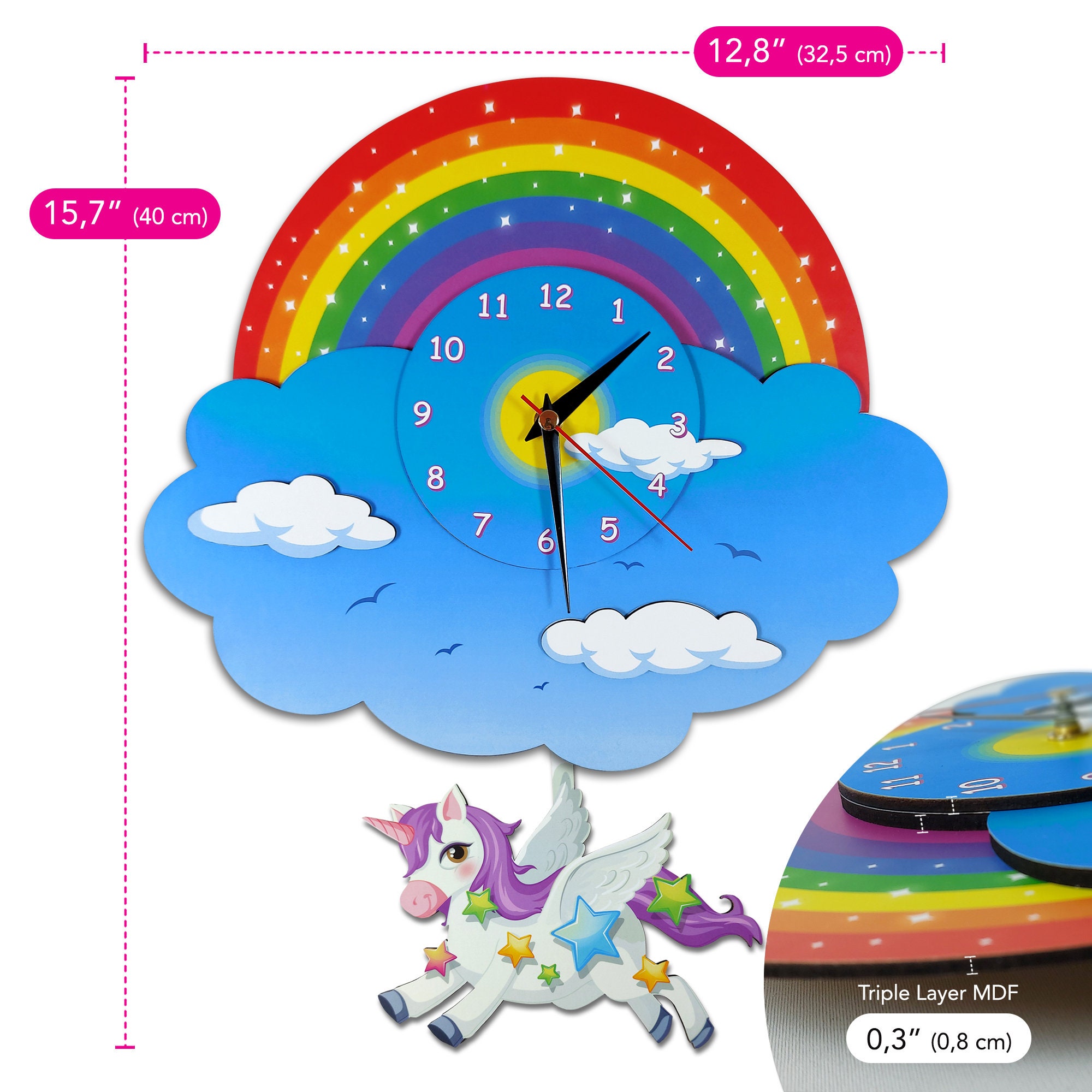 Unicorn Rainbow Pendulum Wall Clock Unicorn Kids Analog Etsy Israel