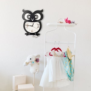 Owl Pendulum Wall Clock, Kids Analog Clock, Owl Clock, Kids Children Wall Clocks Bedroom Silent Cute Animal Wooden Clock, Gift for Kids image 3