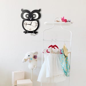 Swinging Tail Owl Wall Clock, Kids Wooden Silent Clock image 20