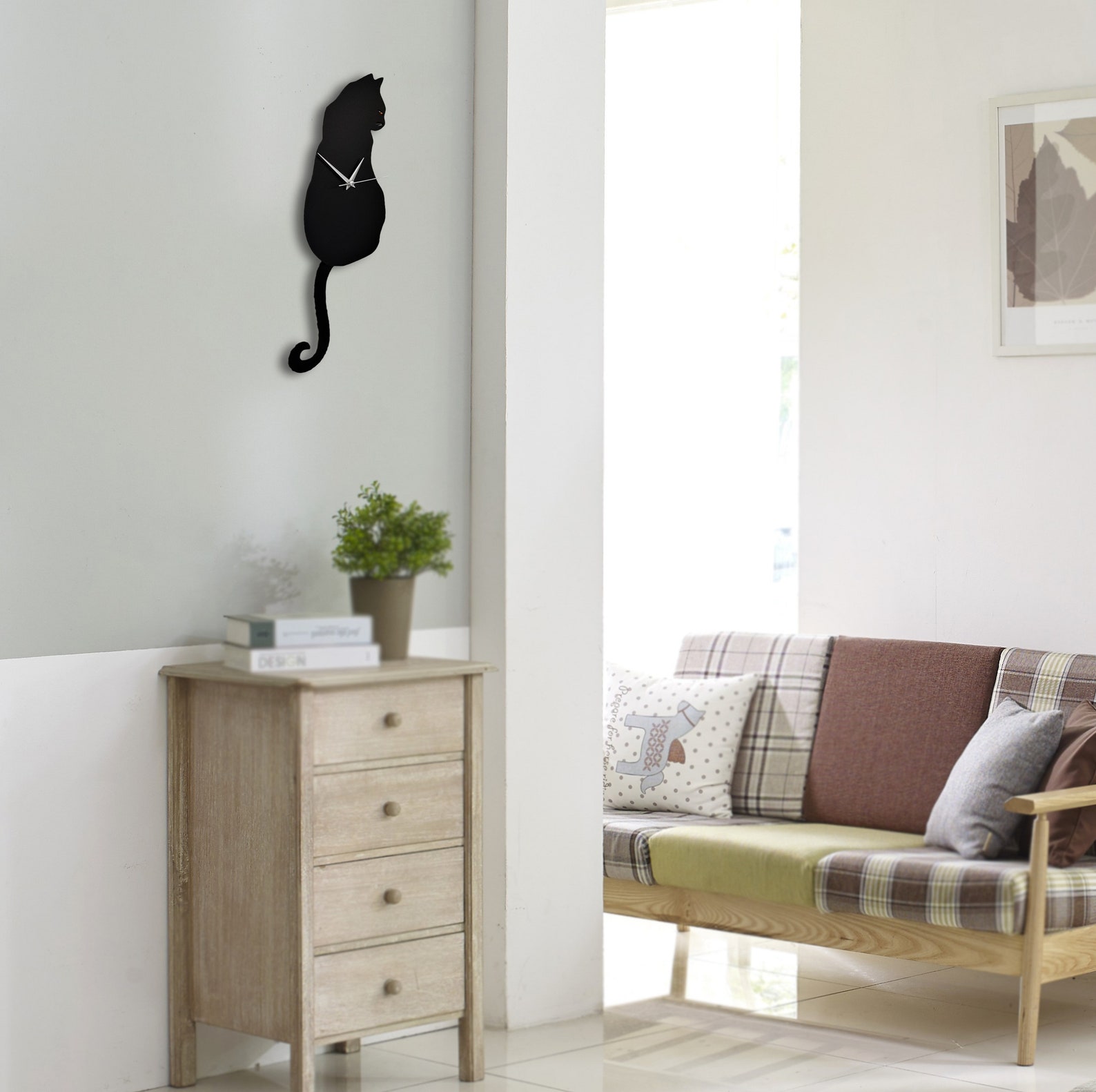 Black Cat Pendulum Wall Clock Cat Clock Cat Clock With Etsy