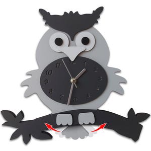 Swinging Tail Owl Wall Clock, Kids Wooden Silent Clock image 1
