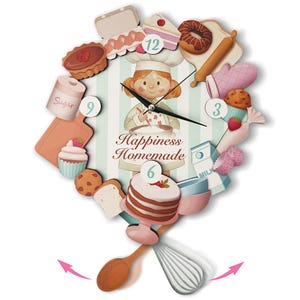Coffee Cup Swinging Wall Clock, Kitchen Pendulum Wall Clock, Cafe Kitchen Wall Decor, 3D Wooden Wall Clock, Decorative Wall Clock. Happiness Homemade