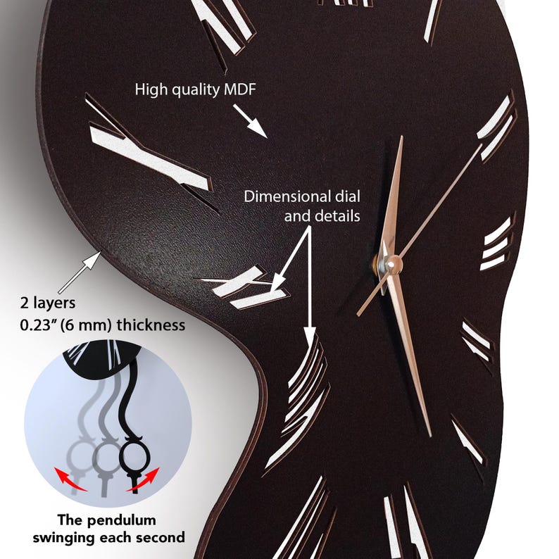 Salvador Dali Melting Clock - Surreal Wall Clock for Home Decor, Unique Pendulum Design, Decorative Clock for Living Room Bedroom Office. image 2