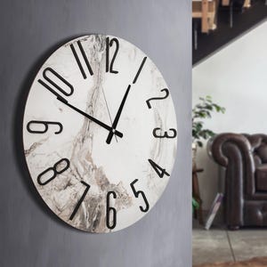 Modern White Marble Wall Clock Large 20 inches (50 cm) Minimalist Wood Silent Clock Luxury Home Decor