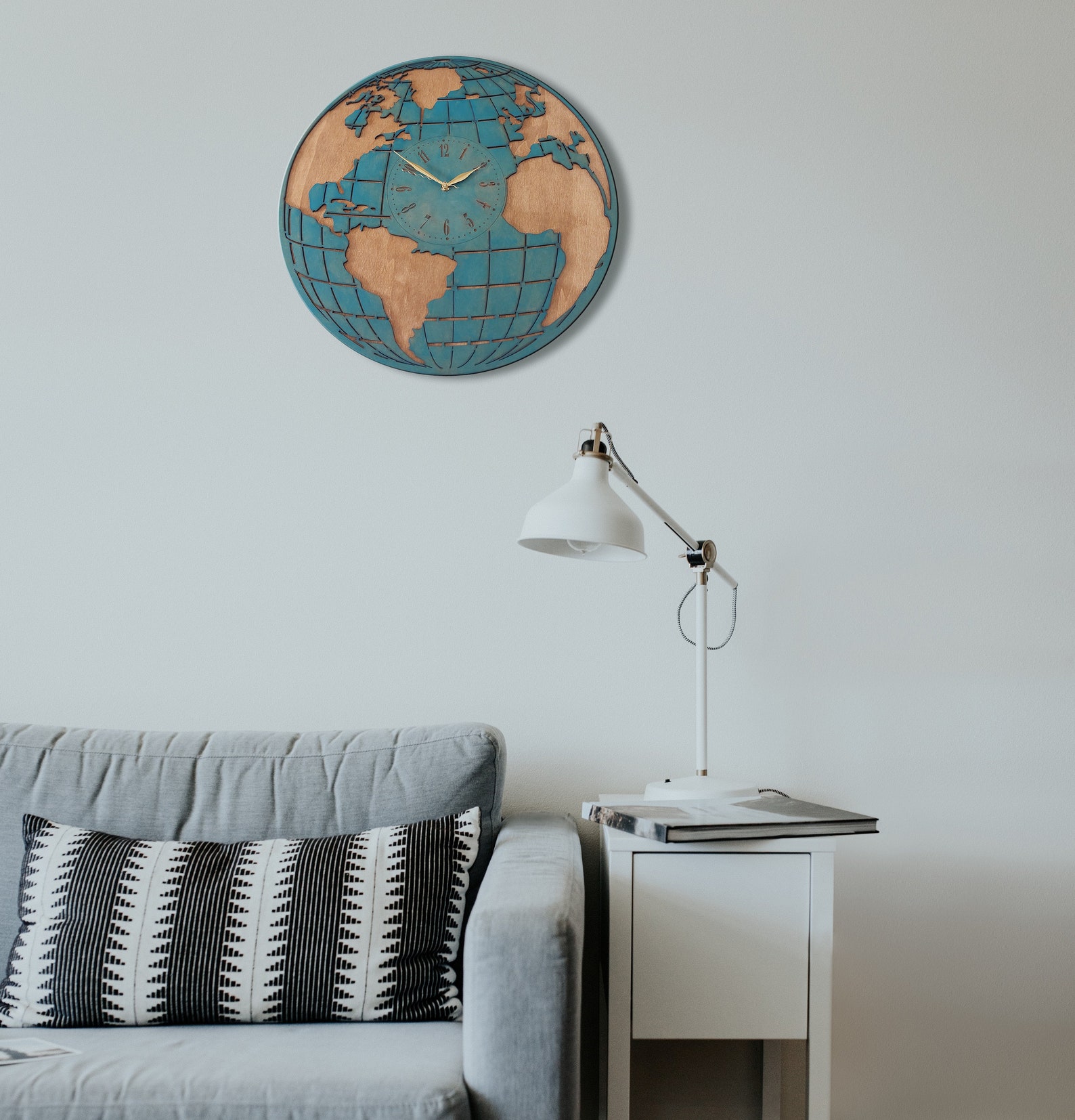 World Map Wall Clock Large Wooden Wall Clock 20 Inches 50 Cm - Etsy