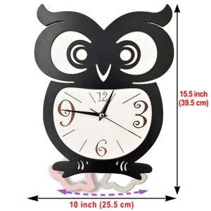 Owl Pendulum Wall Clock, Kids Analog Clock, Owl Clock, Kids Children Wall Clocks Bedroom Silent Cute Animal Wooden Clock, Gift for Kids image 2